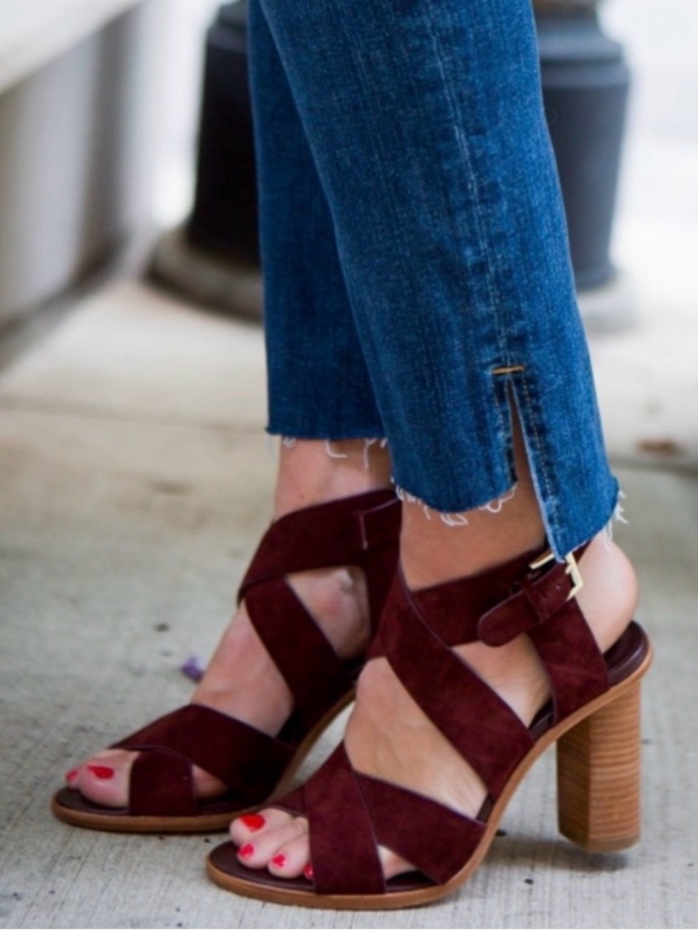 NEW Joie Red Avery Sandal Block Heels in Oxblood (Size 7)